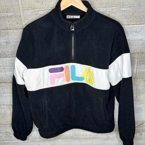 Fila black quarter zip colorful retro fleece sweater medium - Picture 2 of 4